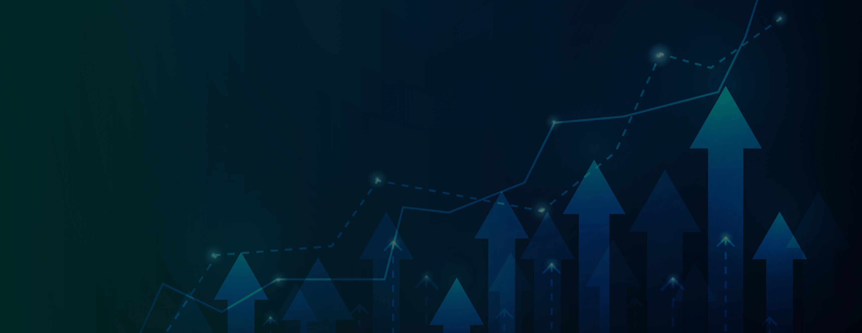 Upward trend with glowing arrows